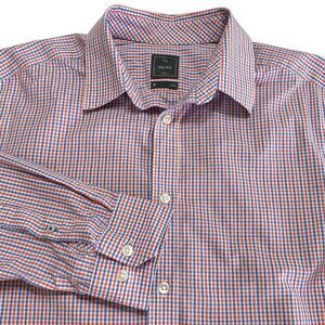 Gap Plaid Slim Fit Dress Shirt Mens M Orange‎ Blue Preppy Game Day UF Gators